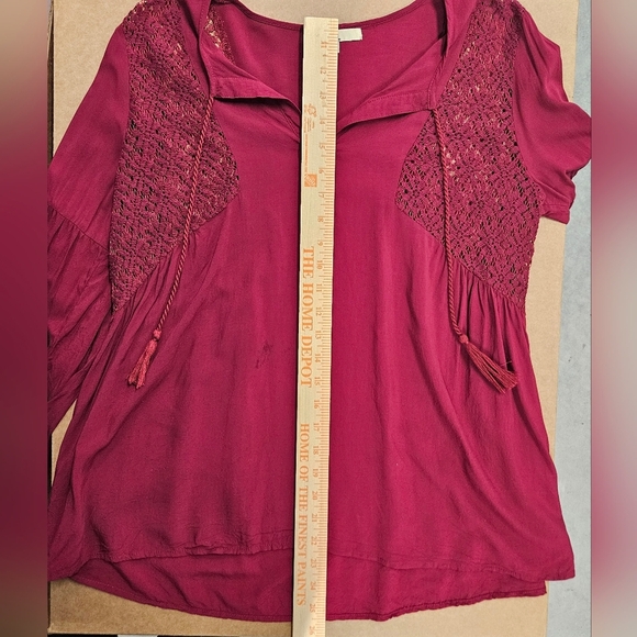 YA Los Angeles Boho Cut Out Long Sleeve Peasant Top Size S Deep Red Bohemian - Picture 12 of 13